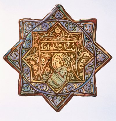 Persian Lustred wall-tile：圆形和星形，19世纪 作者 亨利沃利斯